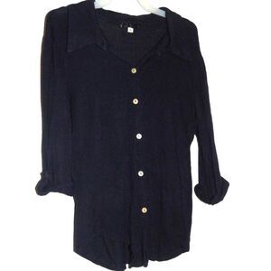 S.O.Y Shine On You women’s small navy blue semi sheer button front shirt